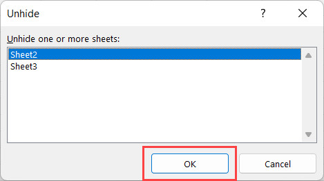 Nhấn nút OK để xác nhận bỏ ẩn