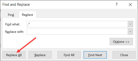 Nhấn nút Replace All để thực hiện xóa