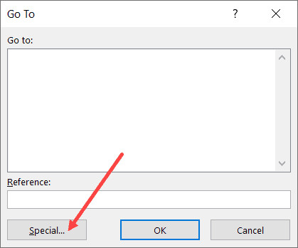 Nhấn nút Special trong hộp thoại Go To