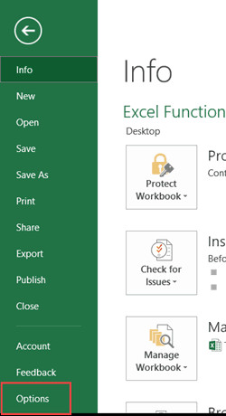 Nhấn vào mục Options trong menu File