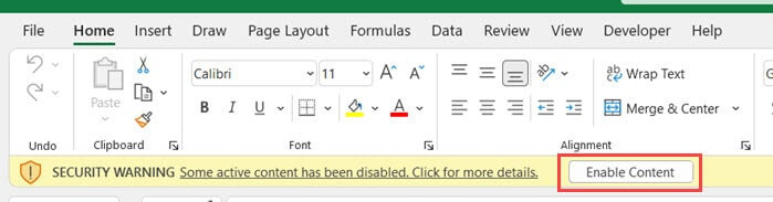 Nhấn vào nút Enable Content để kích hoạt macro
