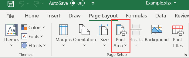 Nhấn vào nút Print Area trong nhóm Page Setup