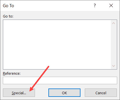 Nhấn vào nút Special trong hộp thoại Go To