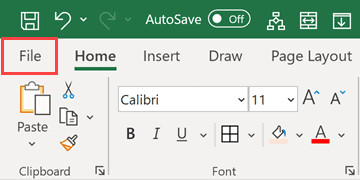 Nhấn vào tab File trên góc trái màn hình Excel