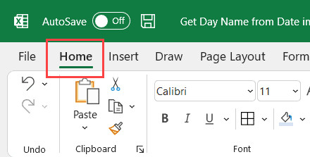 Nhấn vào tab Home trên thanh công cụ Excel