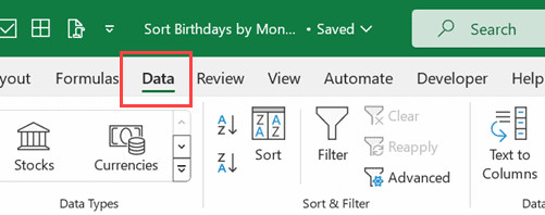 Nhấn vào thẻ Data