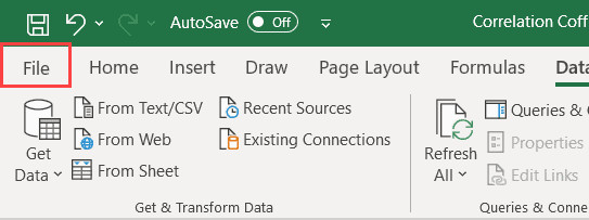 Nhấn vào thẻ File trên thanh menu Excel