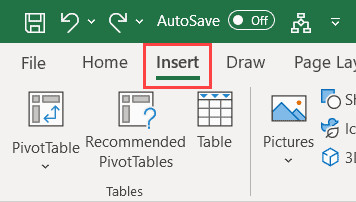 Nhấn vào thẻ Insert trên thanh công cụ