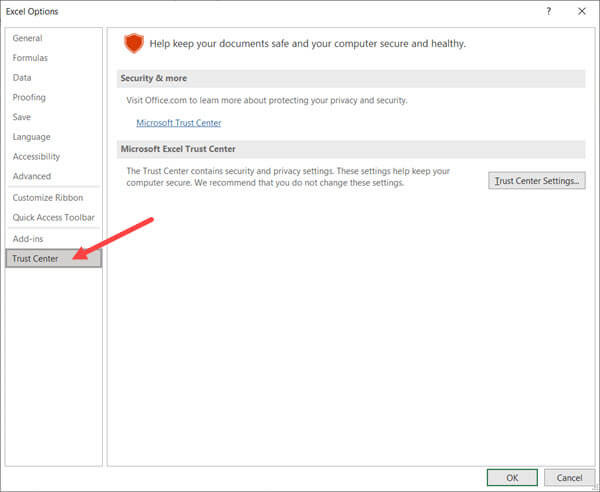 Nhấn vào Trust Center