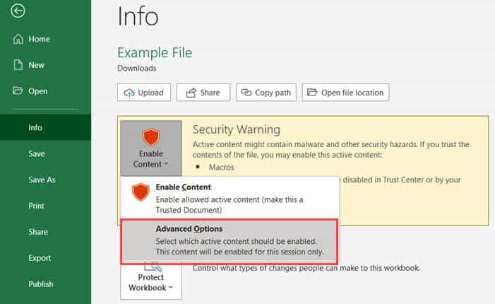 Nhấn vào tùy chọn Advanced Options