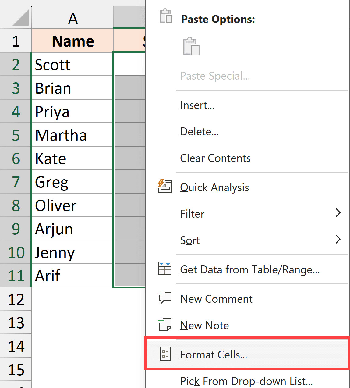 Nhấp chuột phải và chọn Format Cells để mở bảng định dạng