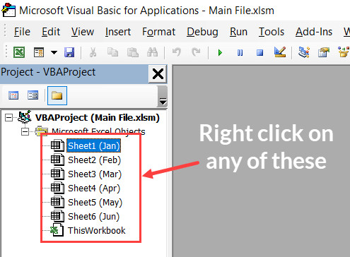 Nhấp chuột phải vào đối tượng trong Project Explorer