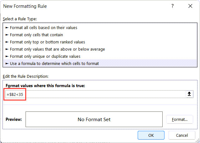 Nhập công thức để tô màu tên