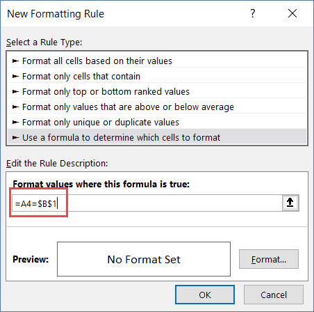 Nhập công thức so sánh dữ liệu