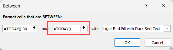 Nhập công thức Today cho mốc hiện tại