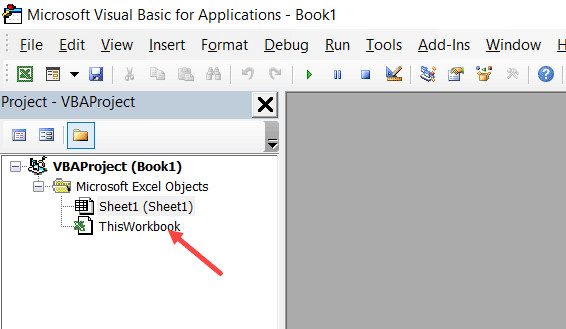 Nhấp đúp vào đối tượng ThisWorkbook để mở cửa sổ code