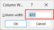 Nhập giá trị độ rộng cột theo cách thủ công