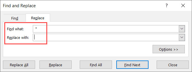 Nhập giá trị tìm kiếm và thay thế trong hộp thoại