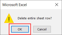 Nhấp OK để xóa các hàng dựa trên giá trị