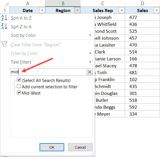 Nhập văn bản vào trường lọc để lấy các bản ghi khớp