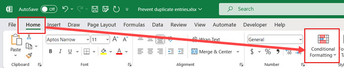 Nhấp vào biểu tượng Conditional Formatting trên thanh Home