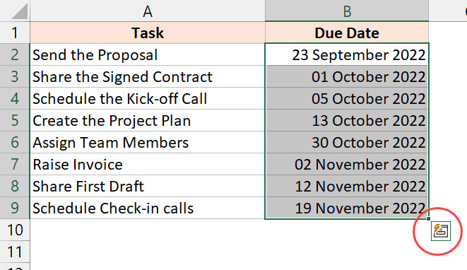 Nhấp vào biểu tượng Quick Analysis Tool