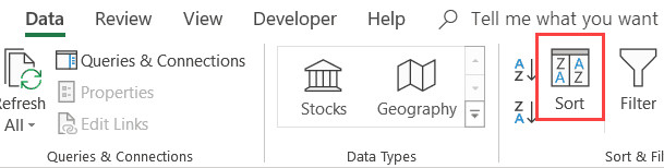 Nhấp vào biểu tượng Sort
