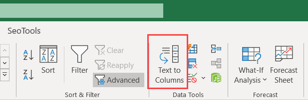 Nhấp vào biểu tượng Text to Columns trong nhóm Data Tools
