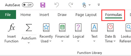 Nhấp vào tab Formulas