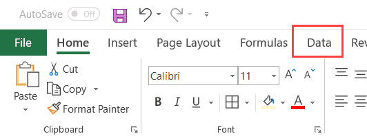 Nhấp vào thẻ Data