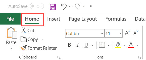 Nhấp vào Thẻ Home trên Ribbon