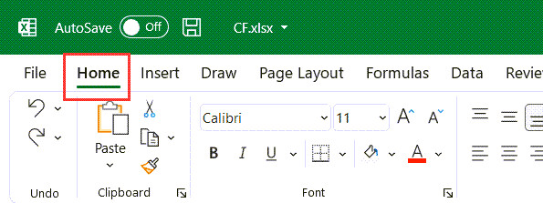 Nhấp vào thẻ Home