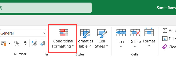 Nhấp vào tùy chọn Conditional Formatting trên thanh Ribbon
