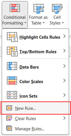 Nhấp vào tùy chọn quy tắc mới