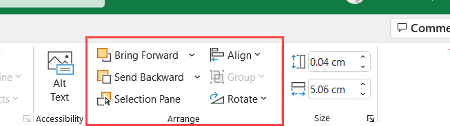 Nhóm công cụ Arrange giúp sắp xếp vị trí đối tượng