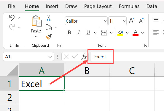 Nội dung của ô được chọn cũng hiển thị đồng thời trên thanh công thức