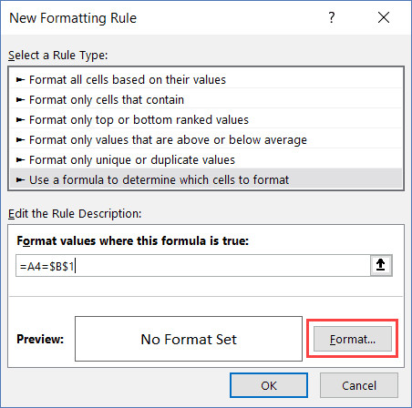 Nút Format để thiết lập màu sắc