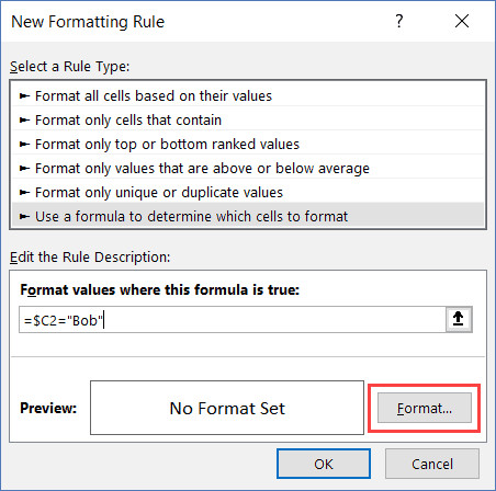 Nút Format trong hộp thoại