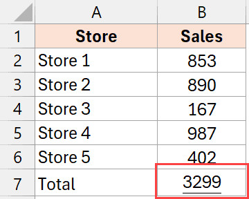 Ô B7 hiển thị kết quả gạch chân đơn kiểu kế toán