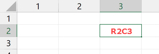 Ô R2C3 tương ứng với ô C2 trong Excel
