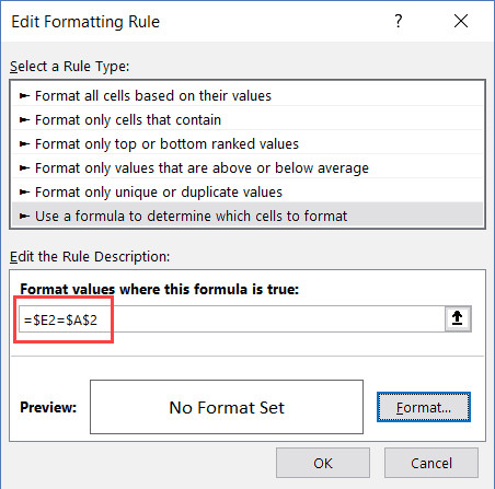 Quy tắc tô màu ô khớp với giá trị Drop down