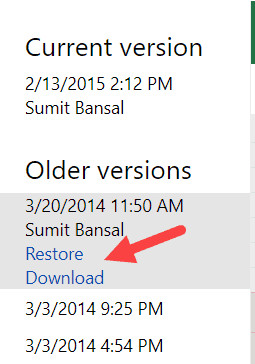 Restore or Download previous versions in OneDrive