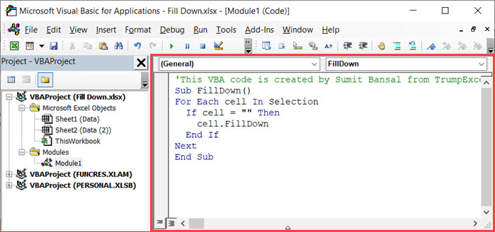 Sao chép code VBA vào cửa sổ soạn thảo