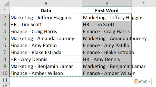 Sao chép dữ liệu sang cột B để xử lý Find and Replace