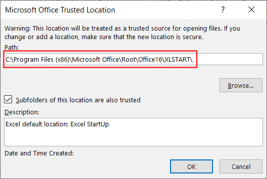 Sao chép đường dẫn thư mục XLStart từ hộp thoại