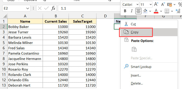 Sao chép giá trị ô cần nhân