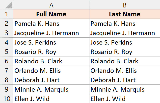 Sao chép tên sang cột B để giữ nguyên dữ liệu gốc