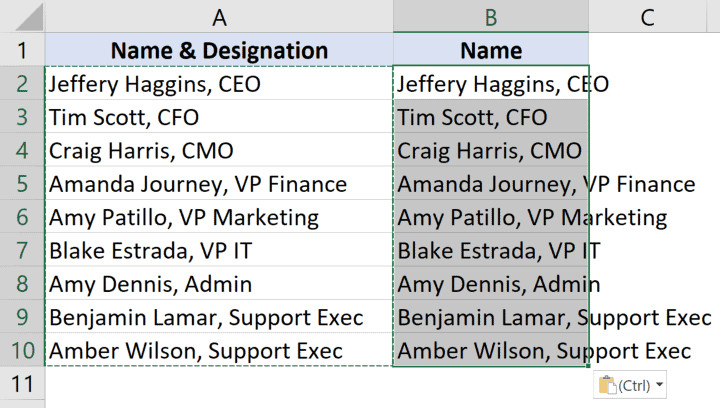 Sao chép và dán dữ liệu từ cột A sang cột B