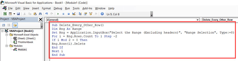 Sao chép và dán mã VBA vào cửa sổ code