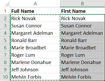Sao chép và dán tên sang cột bên cạnh